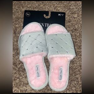 Fuzzy Plush Memory Foam Pink & Grey Sequin Slippers